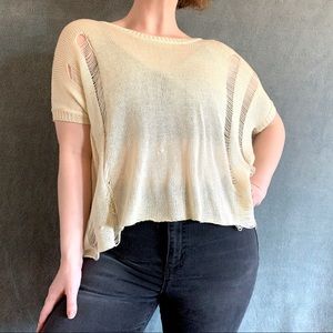 Black Poppy Distressed Ivory Loose Top